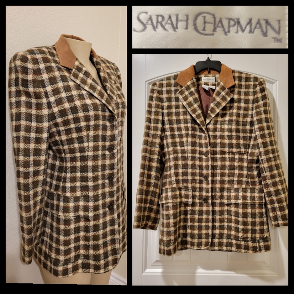 Sarah Chapman Wool Plaid Herringbone Blazer 10